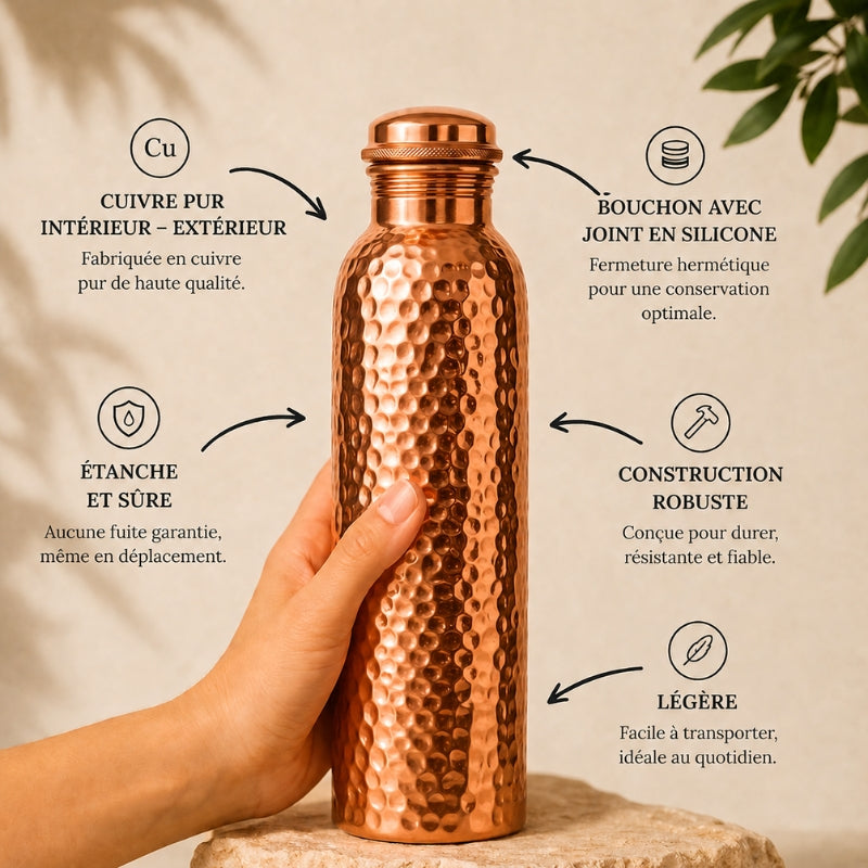 Gourde en Cuivre – Nuvira™ | L’Eau Purifiée Naturellement, Sans Plastique